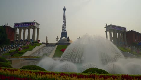 day-time-shenzhen-city-famous-park-fountain-entrance-slow-motion-panorama-4k-china