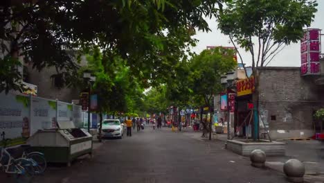 Wuhan-Stadt-Tag-leichte-berühmten-Fußgängerzone-touristischen-Straße-Panorama-4-k-Zeit-hinfällig,-china