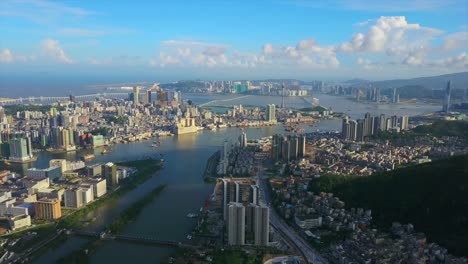 día-soleado-zhuhai-paisaje-urbano-Macao-ciudad-Bahía-panorama-aéreo-4k-china