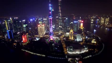 Luftaufnahme-von-Shanghai-Stadtbild-und-Skyline-bei-Nacht,-Shanghai,-China