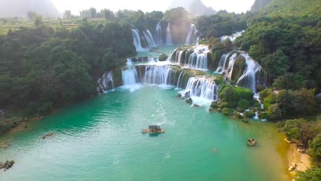 Bangioc-waterfall-in-cao-bang-province,-Vietnam,-high-angle-view