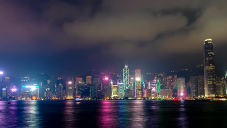 Aerial-tNight-imelapse-of-illuminated-Hong-Kong-skyline.-Hong-Kong,-China