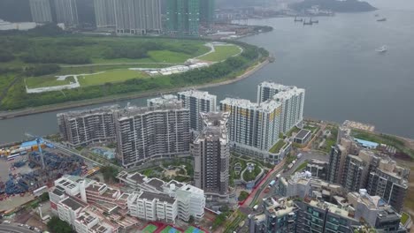 Drone-footage-of-Tseung-Kwan-O-City,-Hong-Kong