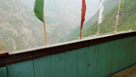View-from-high-altitude-monastery-in-Nepal,-village-Prok,-Manaslu-circuit-trek.