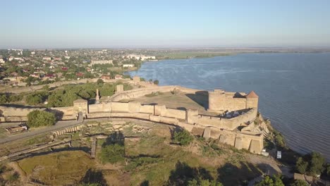 Flying-on-drone-over-ancient-fortress-Akkerman-which-is-on-the-bank-of-the-Dniester-estuary-in-Bilhorod-Dnistrovskyi-city