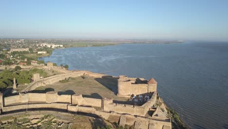 Flying-on-drone-over-ancient-fortress-Akkerman-which-is-on-the-bank-of-the-Dniester-estuary-in-Bilhorod-Dnistrovskyi-city