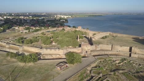 Flying-on-drone-over-ancient-fortress-Akkerman-which-is-on-the-bank-of-the-Dniester-estuary-in-Bilhorod-Dnistrovskyi-city