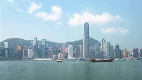 Hong-Kong,-China,-Timelapse---la-bahía-y-el-horizonte-durante-el-día