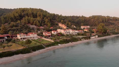 Aerial-view-of-the-small-Greek-village-on-the-shore-of-the-Aegean-Sea