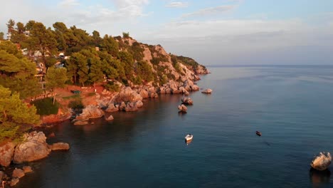 Aerial-view-of-Greek-village-by-the-sea-and-in-the-mountains