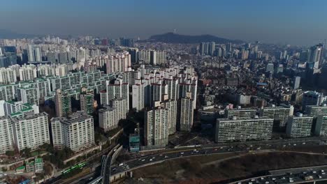 Aerial-of-Seoul,-South-Korea