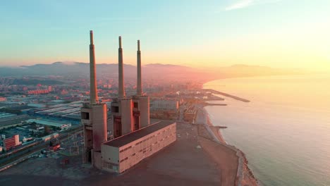 Sunrise-aerial-view-of-Besos-thermic-power-plant