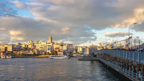 Istanbul-city-time-lapse,-Istanbul-cityscape-skyline-with-view-of-Galata-Tower-in-Istanbul,-Turkey-timelapse-4K