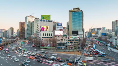 Seoul-cityscape-time-lapse-of-Traffic-in-Seoul,-South-Korea-timelapse-4K