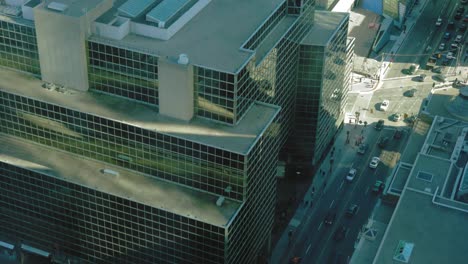 Elevated-view-of-modern-glass-building,-Toronto,-Ontario,-Canada