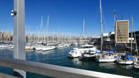 Crossing-Maremagnum-Marketplace-Bridge-in-Barcelona