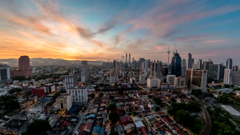 Kuala-Lumpur-city-skyline-sunrise-timelapse,-Malaysia,-4K-Time-lapse