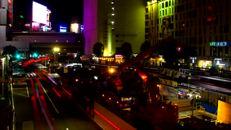 Night-lapse-4K-at-shibuya-east-gate-wide-shot-high-angle
