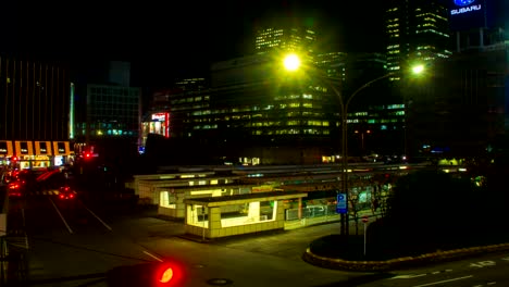 Night-lapse-4K-at-shinjuku-bus-rotary-east-side-slow-shutter-zoom-in