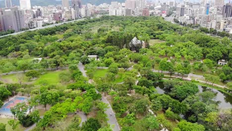 Top-view-aerial-of-taipei-park-to-the-city