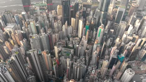 Aerial-drone-shot-of-Hong-Kong-skyline