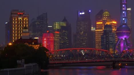 Nachtbeleuchtung-shanghai-Stadt-berühmten-downtown-River-Bay-Brücke-Panorama-4k-china