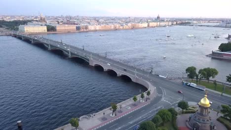 Aerial-view-of-the-city-of-St.-Petersburg,-Trinity-Bridge-and-the-Neva-River