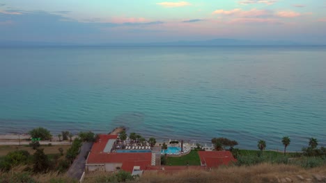 Aerial-view-of-Greek-village-by-the-sea-and-in-the-mountains