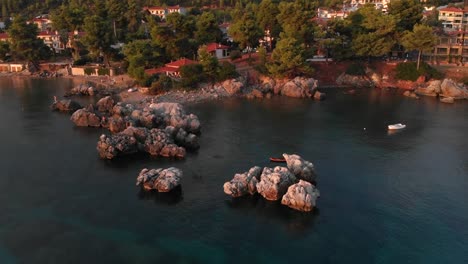 Aerial-view-of-Greek-village-by-the-sea-and-in-the-mountains