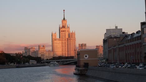 view-of-Kotelnicheskaya-Embankment-High-Rise-Building-on-sunset