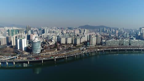 Aerial-of-Seoul,-South-Korea