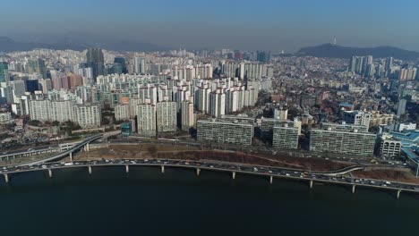 Aerial-of-Seoul,-South-Korea