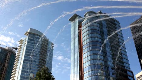 Coal-Harbor-Condominiums-and-Fountain,-Vancouver