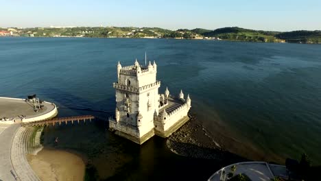 Vista-aérea-de-la-torre-de-belén-en-Lisboa,-Portugal