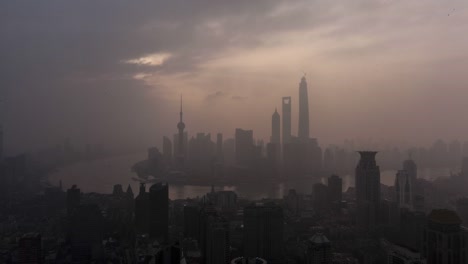 Paisaje-urbano-de-Shanghai,-sunrise,-time-lapse-4-K