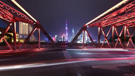 T/L-WS-LA-Shanghai-Waibaidu-bridge-traffic-light-trails-and-cityscape-at-night