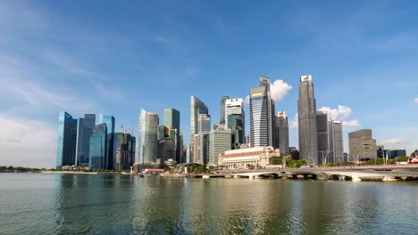 Skyline-von-Singapur-am-Marina-Bay-Timelapse,-Singapur,-4K-Zeitraffer