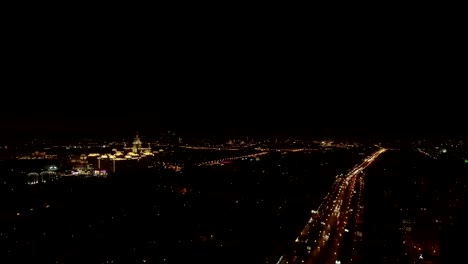 Aerial-night-view-of-the-Leninsky-Avenue,-Moscow,-Russia