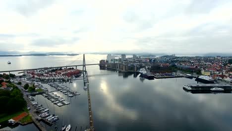 Aerial:-The-harbor-of-Stavanger,-Norway