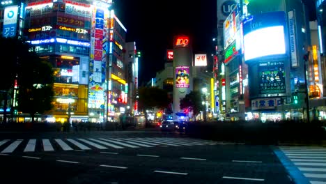 Nacht-Zeitraffer-4K-in-Shibuya-Kreuzung-slow-Shutter-weit-erschossen