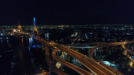 Bhumibol-Brücke-und-Fluss-Vogel-Auge-Ansicht-Landschaft-in-Bangkok-Thailand