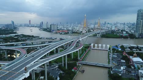 Bhumibol-Bridge-and-River-bird-eye-view-landscape-in-Bangkok-Thailand