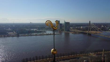 Amazing-aerial-view-of-the-Riga-city-golden-cock