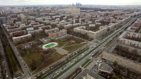 Aerial-view-of-sleeping-buildings-and-complexes-with-yard-and-playground