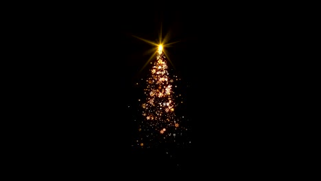 Christmas-lights-tree-with-snowflakes,-star-and-snow-falling-on-black-background-looped-for-decoration-or-overlay