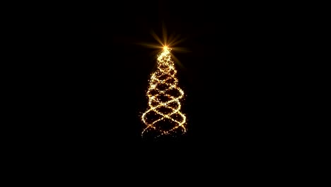 Weihnachtsbaum-Gold-Leuchten-auf-schwarzem-Hintergrund-für-Dekoration-oder-Overlay,-geschlungen