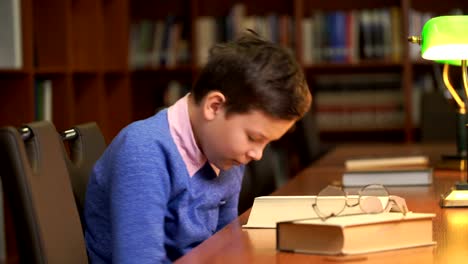 Retrato-de-niño-haciendo-sus-deberes-y-dormir-en-el-libro