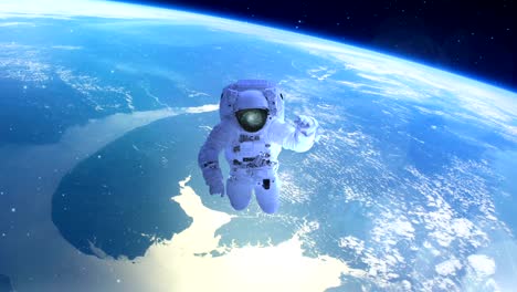 Astronaut-über-der-Erde-im-offenen-Raum