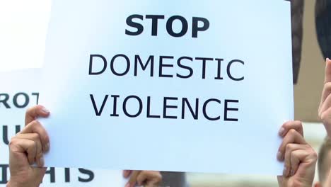 Banner-with-slogan-Stop-domestic-violence-in-activist-hands,-rally-against-abuse