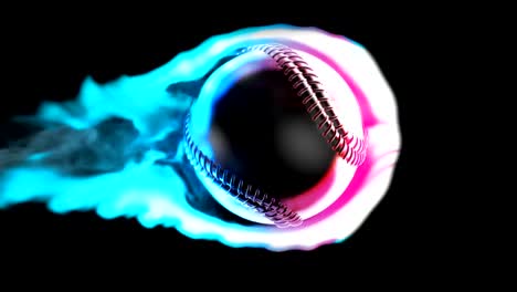 Fliegender-Baseball-in-Flammen-auf-schwarzem-Hintergrund